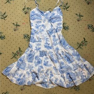 Cider Blue and White Toile Mini Dress